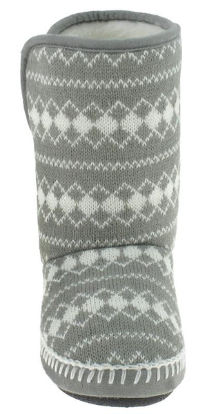 Ladies Grey Diamond Knit Slipper Boot