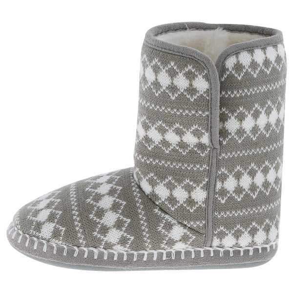 Ladies Grey Diamond Knit Slipper Boot