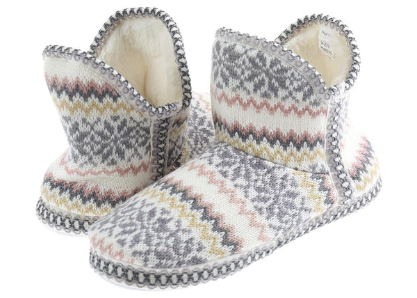 Ladies Fairisle Knit Slipper Boot
