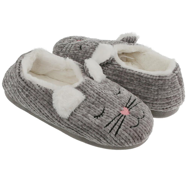 Ladies Cat Chenille Clog Slipper