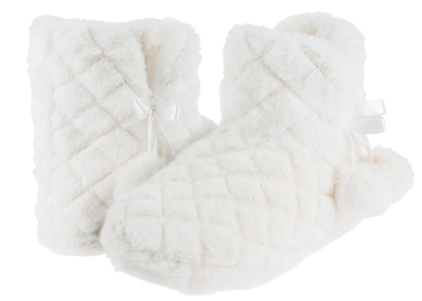 Ladies Quilted Faux Fur Slipper Boot