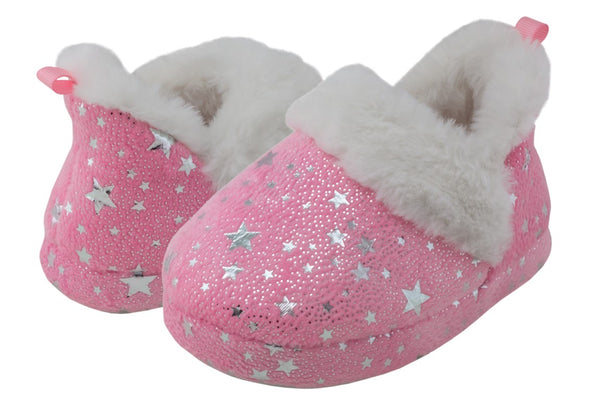 Toddler Girls Soft Boa Slipper with all over Foil Dots and Stars