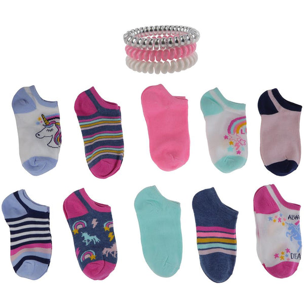 Girls Awesome Unicorn 10 Pack No Show Socks with Bonus Ponies
