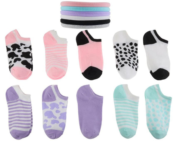 Girls Animal Print 10 Pack No Show Socks with Bonus Ponies