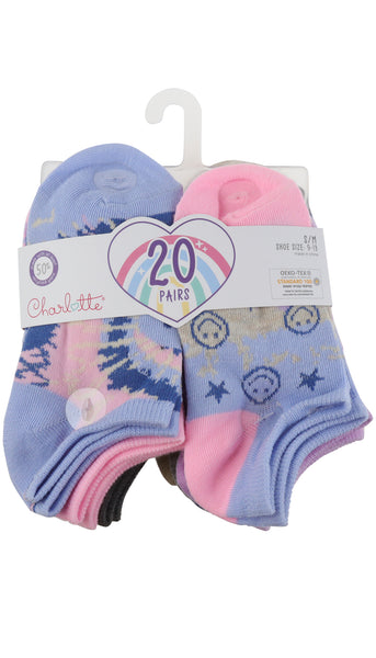 Charlotte Girls Smiley Tie Dye 20pk No Show Socks