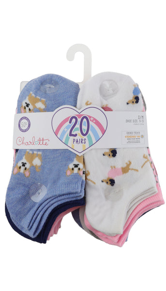 Charlotte Girls Dogs 20pk No Show Socks