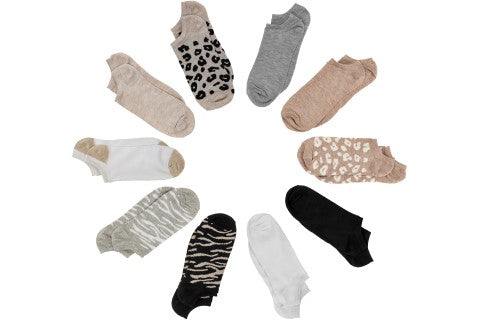 Capelli New York Animal Print 10 Pack No Show Socks with Claw Clip