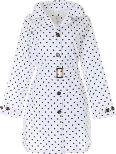 Ladies Dot Printed Mid-Length Basic Rain Coat with Removable