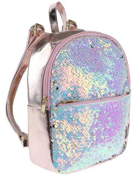 Reversible Sequin Mini Backpack with Straps Gold and Muti White Sequ