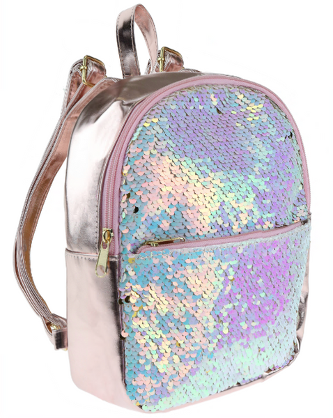 Reversible Sequin Mini Backpack with Straps - Gold and Muti-White Sequins