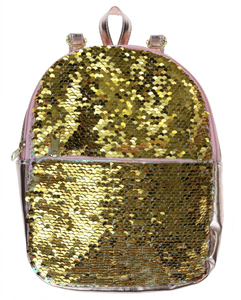 Reversible Sequin Mini Backpack with Straps - Gold and Muti-White Sequins