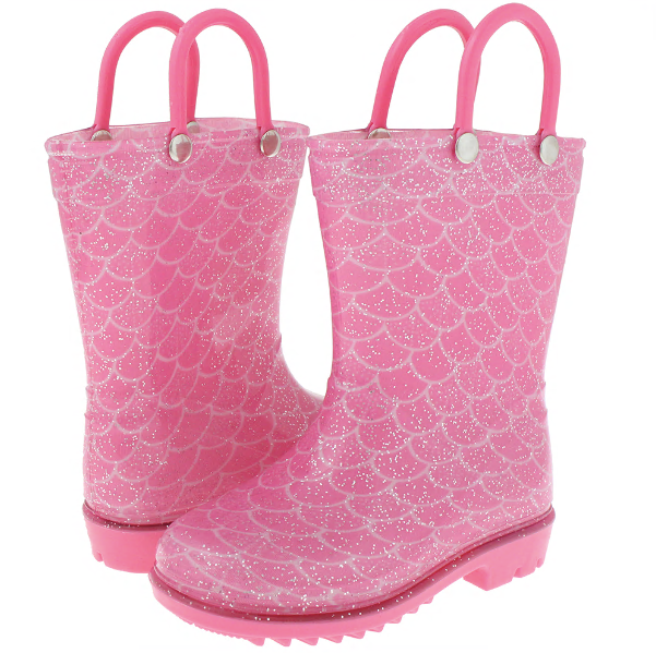 Toddler Girls Shiny Mermaid Printed with Silver Glitter Rain Boot
