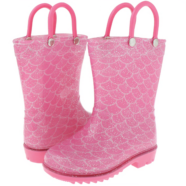 Toddler Girls Shiny Mermaid Printed with Silver Glitter Rain Boot