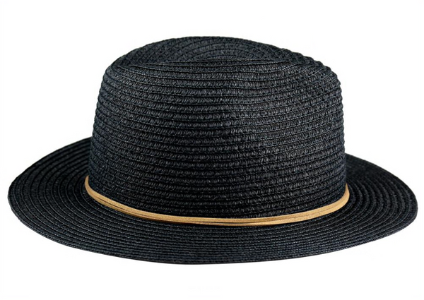 Black Light Weight Paper Braid Fedora with Faux Suede Tie