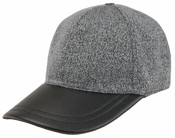 Marled Grey Baseball Hat with Faux Leather Brim