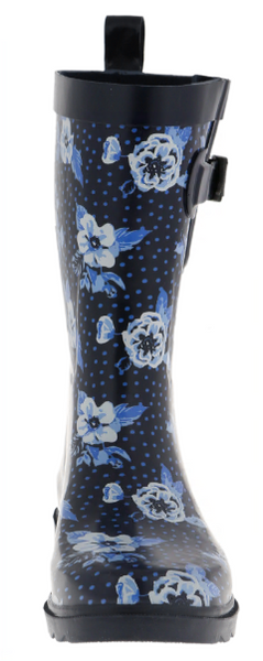 Ladies Navy Printed Floral Mid-Calf Rain Boot