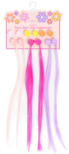 Girls 12pc Flower Clips with Faux Hair