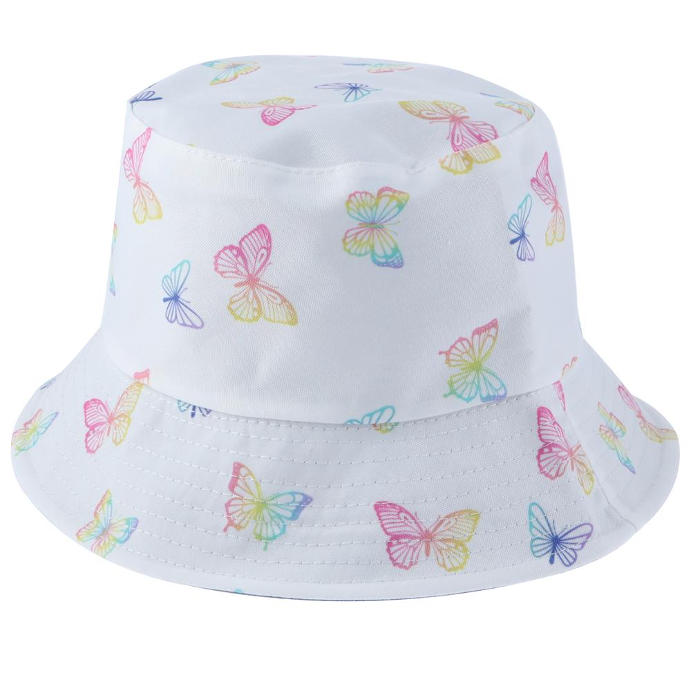 Girls Reversible Printed Butterfly and Chambray Bucket Hat