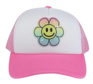 Girls Flower Smiley Trucker Hat
