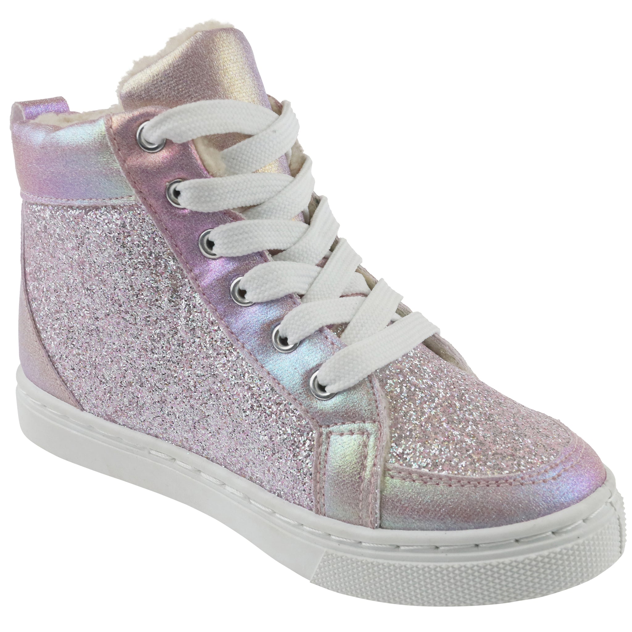 Girls Iridescent Faux Leather Lined High-Top Sneaker