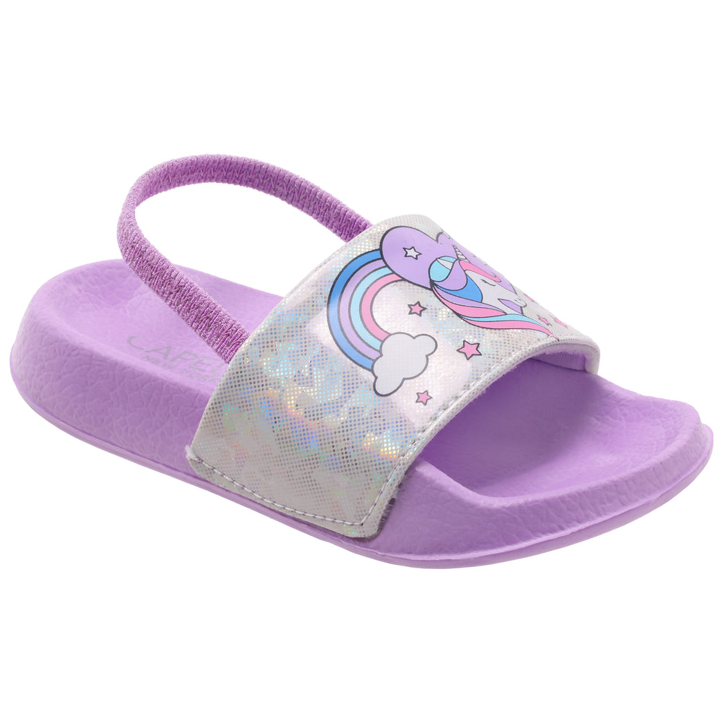 Toddler Girls Iridescent Fancy Unicorn Slide with Elastic