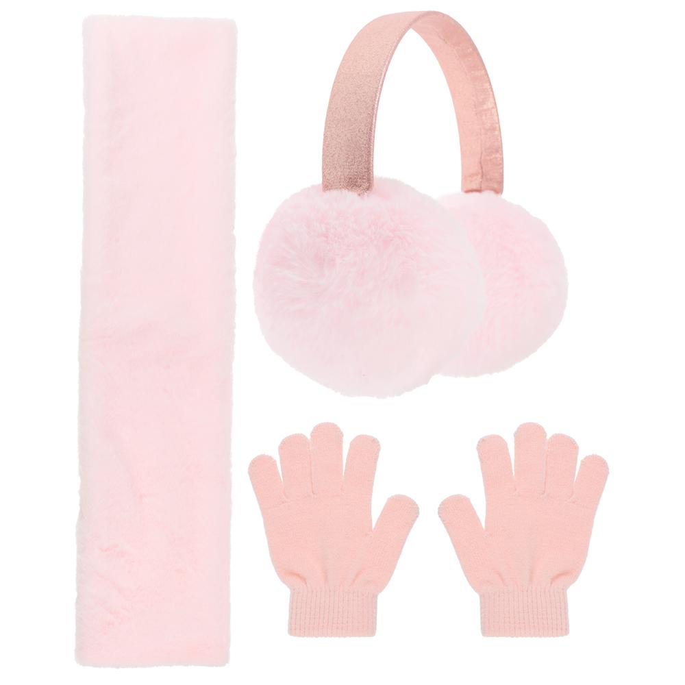 Girls Faux Fur Earmuff, Scarf and Gloves 3pc Set