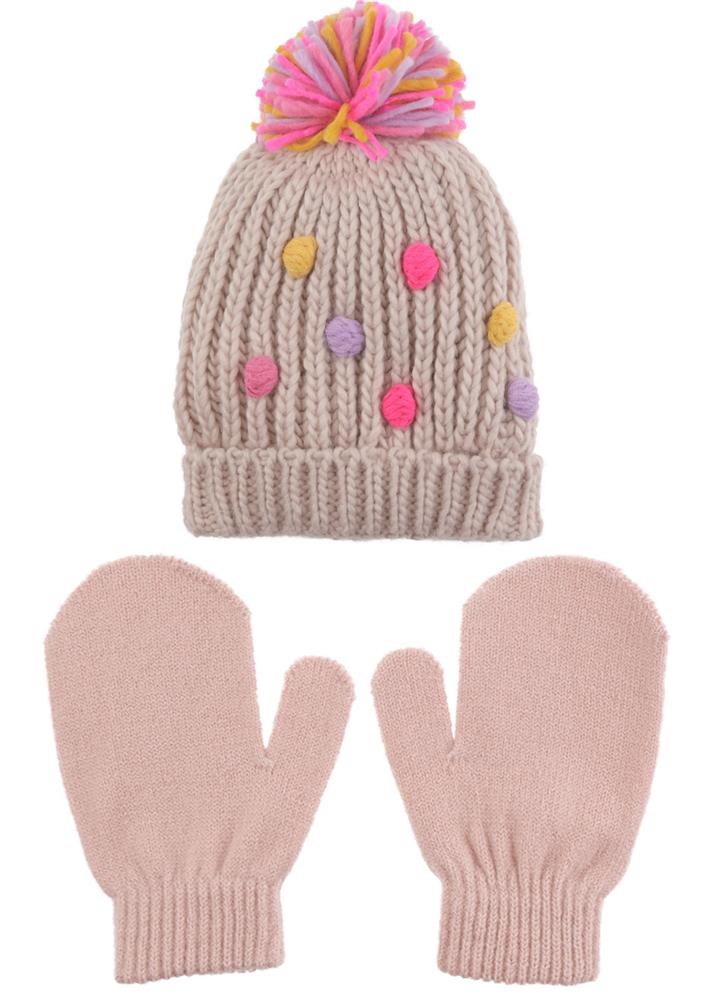 Infant Girls Hat and Mittens 2pc Set