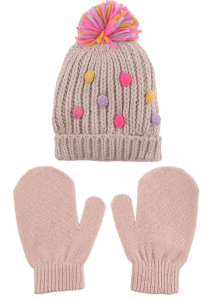 Infant Girls Hat and Mittens 2pc Set