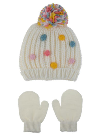 Infant Girls Hat and Mittens Set