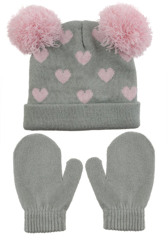 Infant Girls Heart Beanie and Mittens 2pc Set