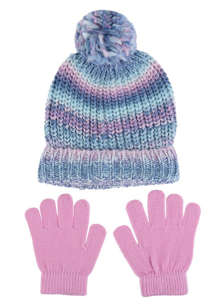 Girls Chunky Knit Hat and Gloves 2 pc Set