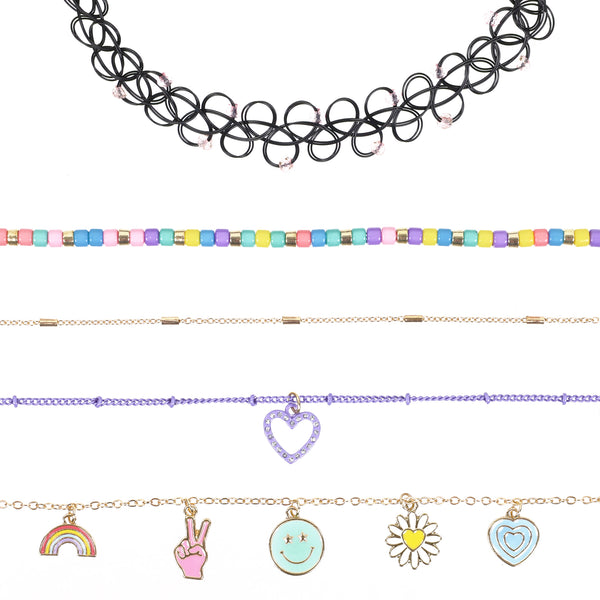 Kid's 5pc Mixed Choker and Layered Necklace Set