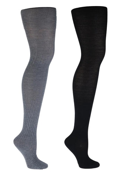 2 Pack Cable and Solid Sweater Knit Full Tights