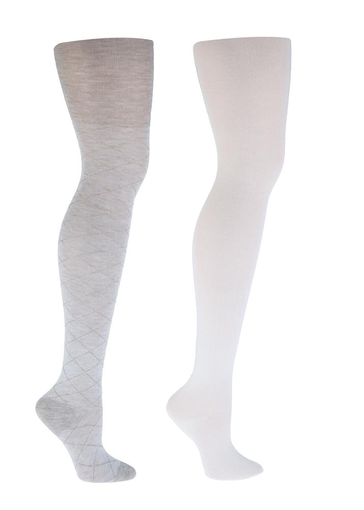 2 Pack Diamond Pointelle and Solid Sweater Knit Full Tights