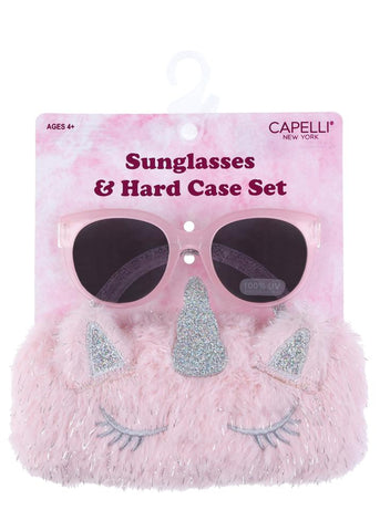 Metallic Fur Unicorn Sunglasses & Case Set