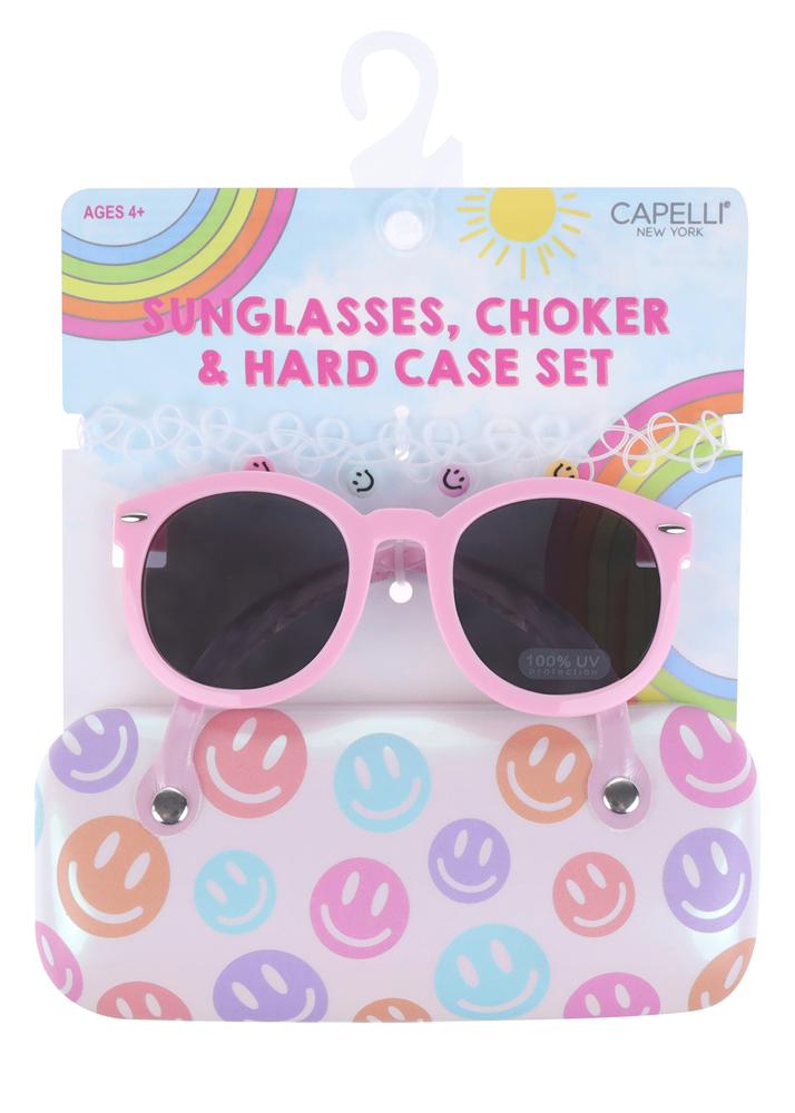 All Over Smileys Sunglasses & Case Set w/Choker