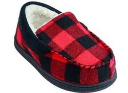 Boys Buffalo Plaid Moccasin with Faux Suede Trim