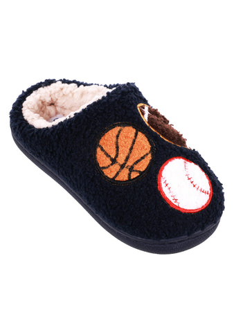 Boys Faux Berber Scuff with Sport Icons