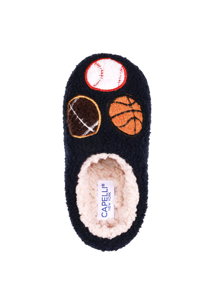 Boys Faux Berber Scuff with Sport Icons