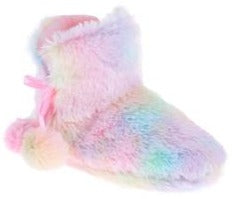 Girls Faux Fur Rainbow Pastel Slipper Bootie
