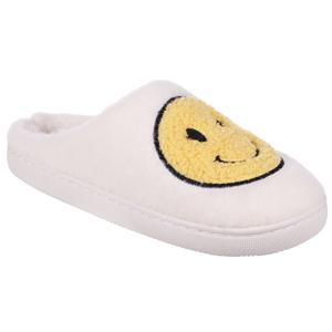 Ladies Faux Berber Scuff with Smiley Face Applique