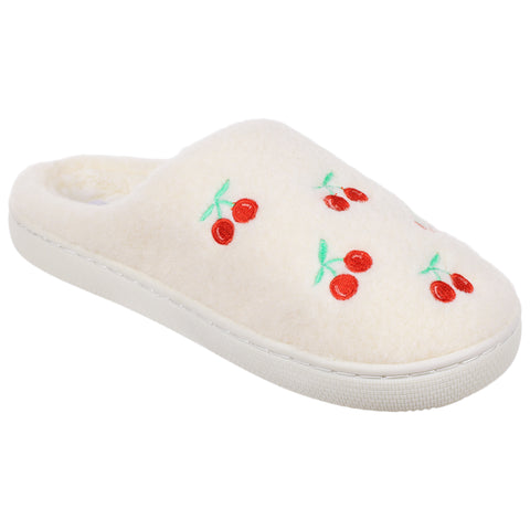 Ladies Faux Berber Scuff with Allover Cherries