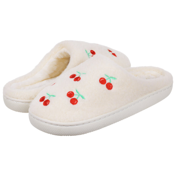 Ladies Faux Berber Scuff with Allover Cherries
