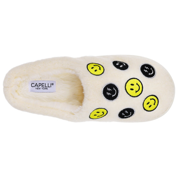 Ladies Wool Scuff with Multi Smiley Face Applique