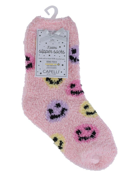 Multi Smileys 3pk Cozy Slipper Socks