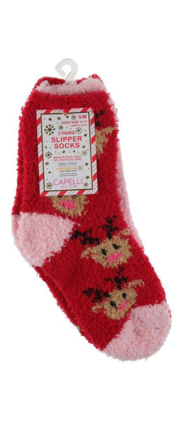 Holdiay Reindeer 3pk Cozy Slipper Socks