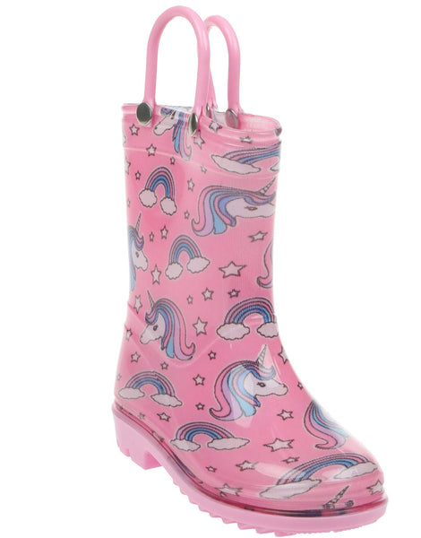 Toddler Girls Shiny Rainbow Unicorn Printed Rain Boot