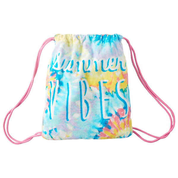 Summer Vibes Printed Velour Beach Towel with Drawstring Backpack