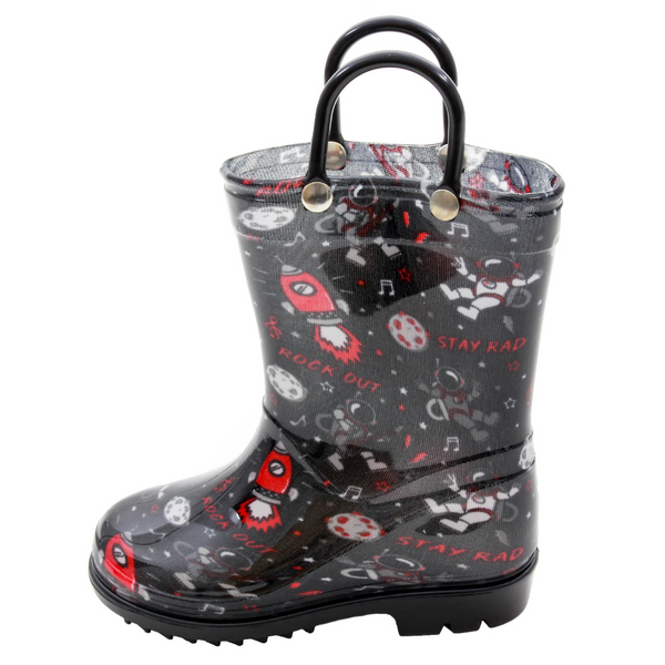 Toddler Boys Shiny Rockstar Astronaut Printed Rain Boot
