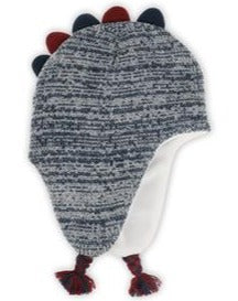 Toddler Boys Marled Acrylic Flat Knit Earflap Hat with 3D Knit Spikes and Mittens 2 pc Set